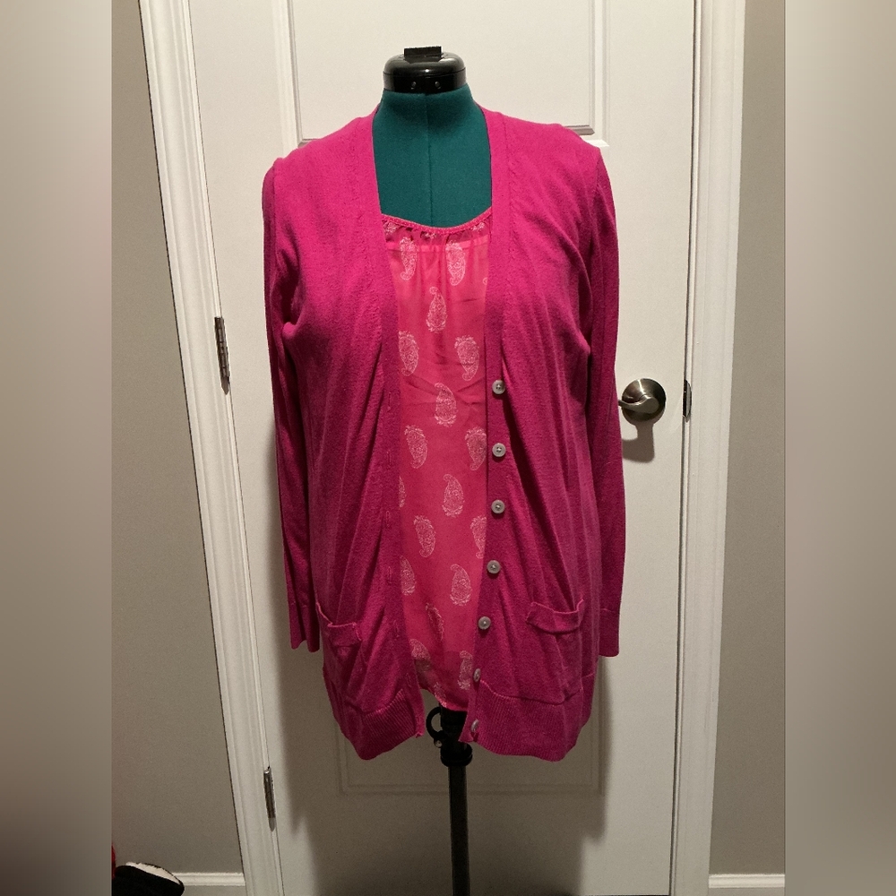Old Navy Fuchsia Button-Up Cardigan And Tank